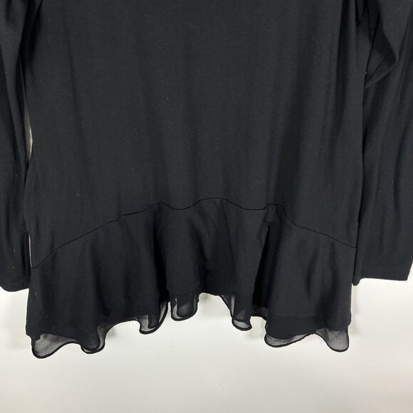 LOGO by Lori Goldstein Black Tunic Tee Slub Knit Ruffle Hem Womens Size Small - Picture 3 of 10